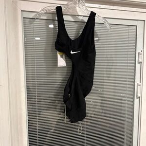 Nike Black One-Piece Swimsuit with White Swoosh Logo